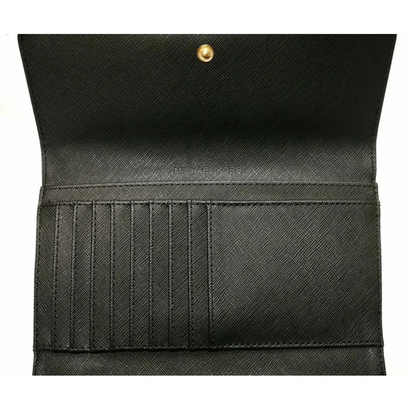 Michael Kors Womens Jet Set Travel Large Trifold Leather Wallet, Black - Picture 3 of 5